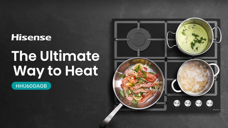 Hisense HHU60GAGB 4 Burner Black Glass Gas Hob