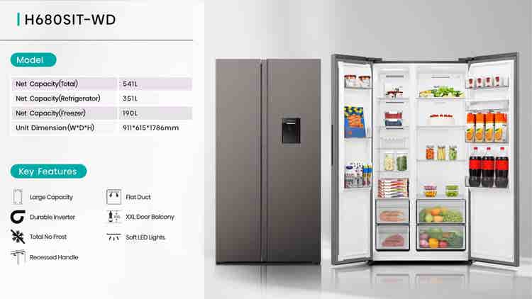 Hisense H680SIT-WD 541L Side By Side Refrigerator