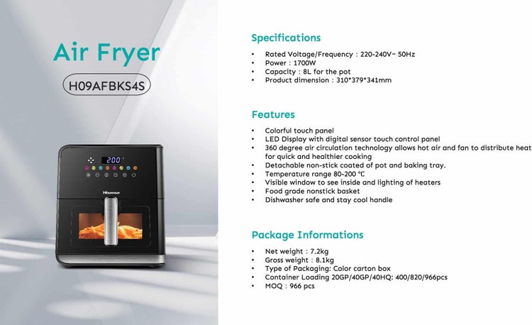 Hisense H09AFBKS4S 8L Air Fryer