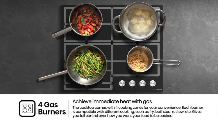 Table de cuisson à gaz Hisense HHU60GAGB 4 feux en verre noir