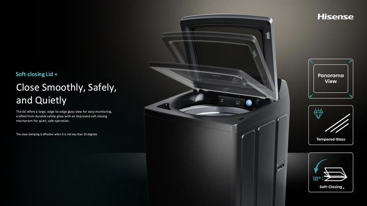 Machine à laver à chargement par le haut Hisense WT7I2225DB 22kg Noir Premium avec affichage couleur