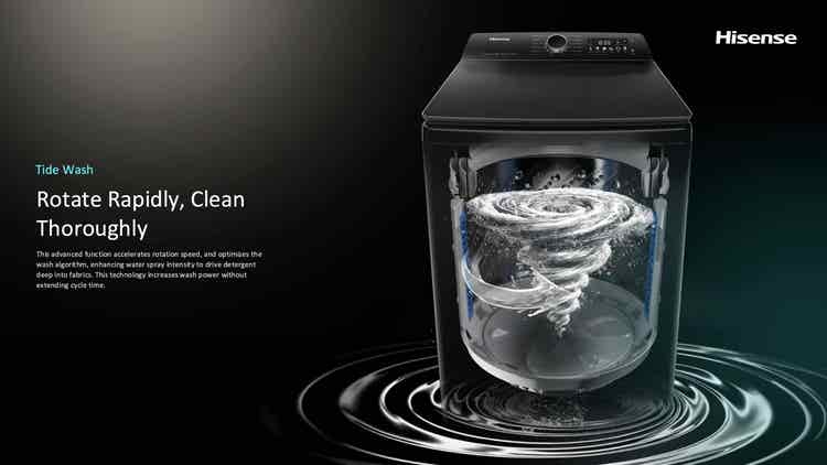 Máquina de lavar de carga superior Hisense WT7I2225DB 22kg Preta Premium com visor a cores
