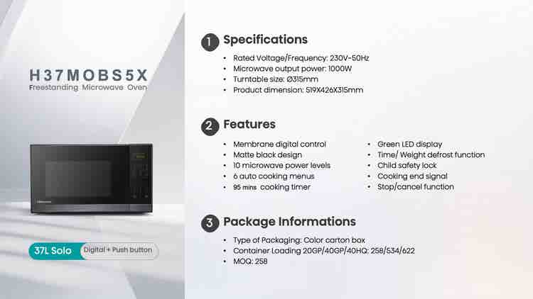 Hisense H37MOBS5X 37L Black Microwave