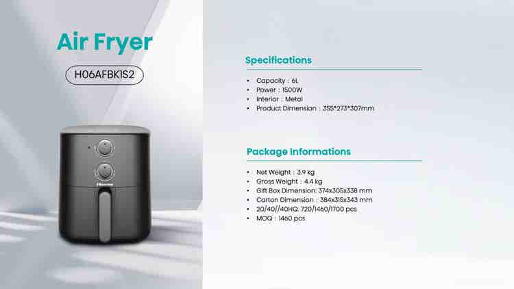 Hisense H06AFBK1S2 6L Single Door Air Fryer
