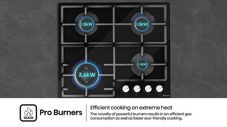 Hisense HHU60GAGB 4 Burner Black Glass Gas Hob