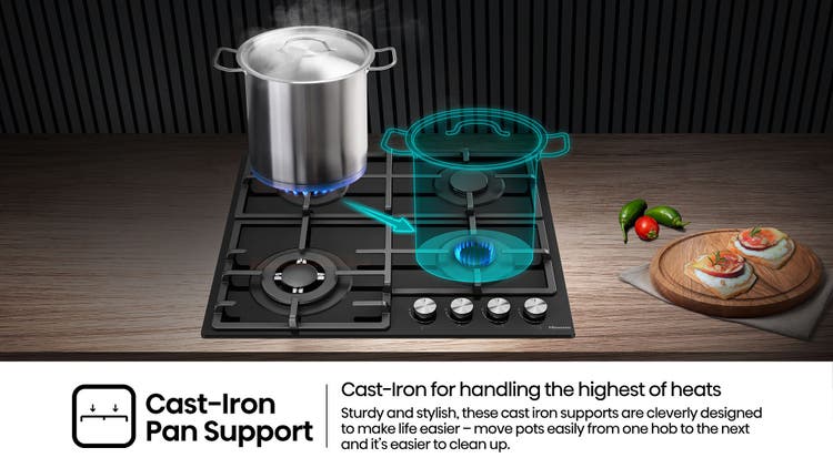 Hisense HHU60GAGB 4 Burner Black Glass Gas Hob