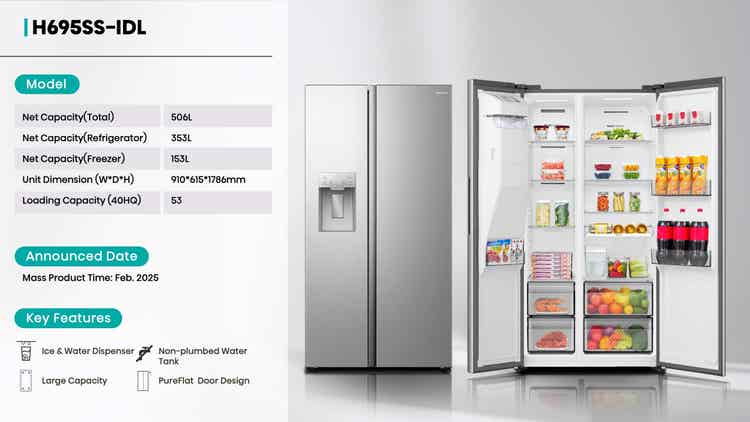 Hisense H695SS-IDL 506L Silver Side By Side Refrigerator