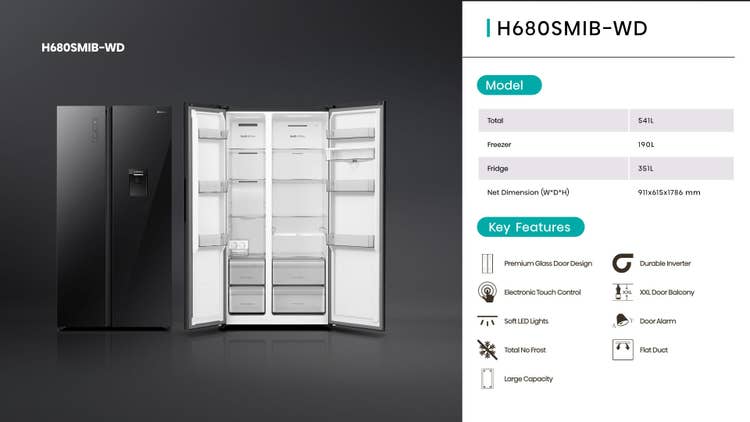 Hisense H680SMIB-WD 541L Side By Side Refrigerator