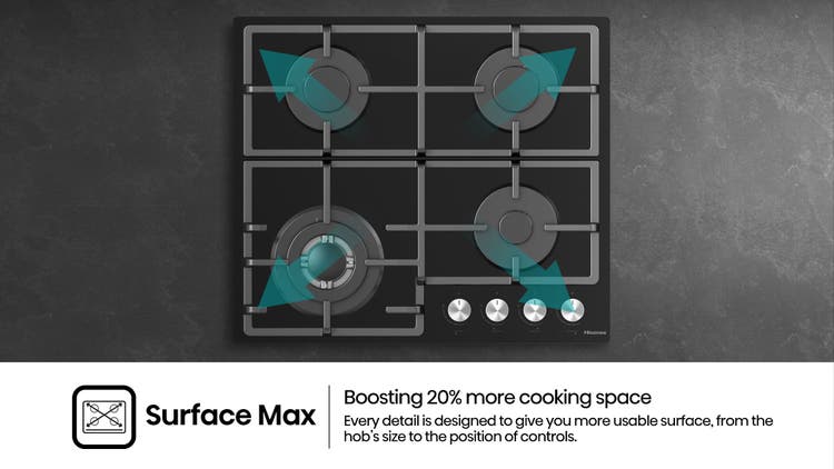 Hisense HHU60GAGB 4 Burner Black Glass Gas Hob
